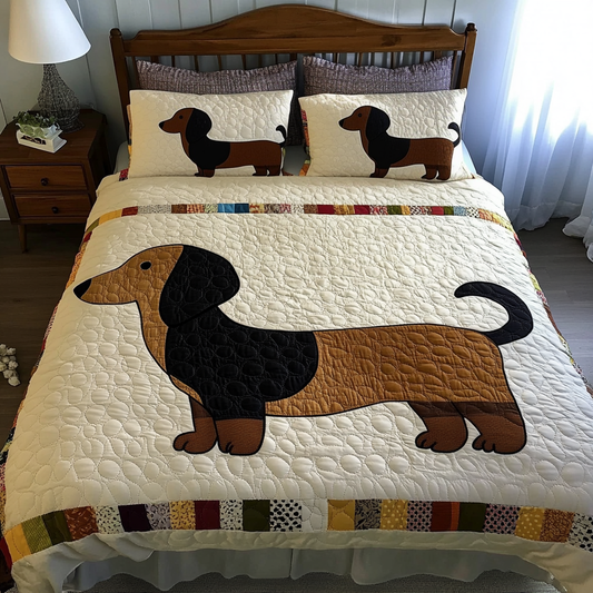 Playful Dachshund 3-Piece Quilted Bedding Set NCU0DK7784