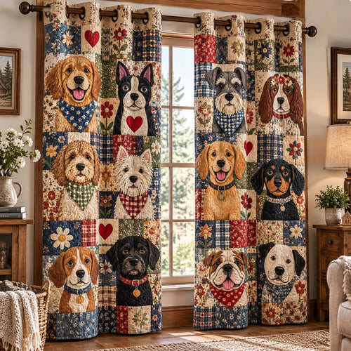 Playful Dog Gathering Quilted Curtains NCU0DV10371