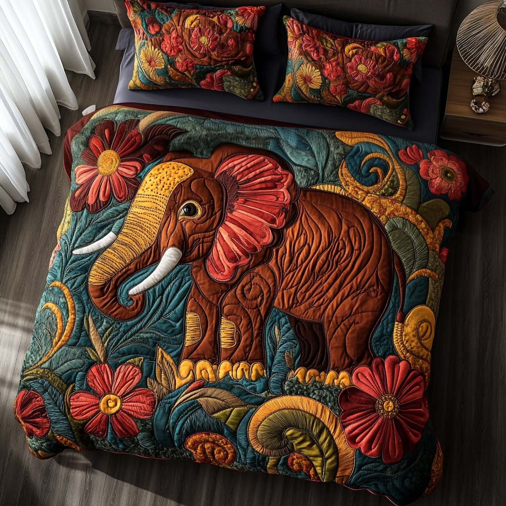 Playful Elephant Hugs 3-Piece Quilted Bedding Set NCU0NT8314