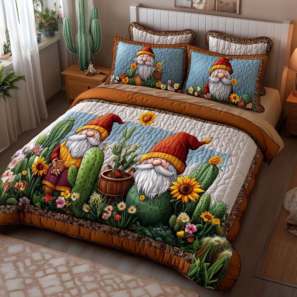 Playful Gnome Life 3-Piece Quilted Bedding Set NCU0XD097