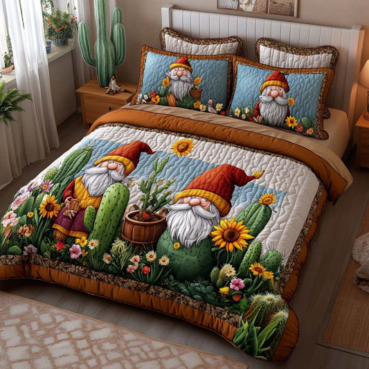 Playful Gnome Life 3-Piece Quilted Bedding Set NCU0XD097
