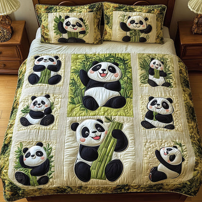Playful Panda Garden 3-Piece Quilted Bedding Set NCU0NT2881