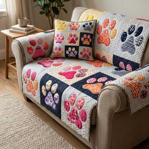 Playful Paw Quilted Sofa Cover NCU0NT12422