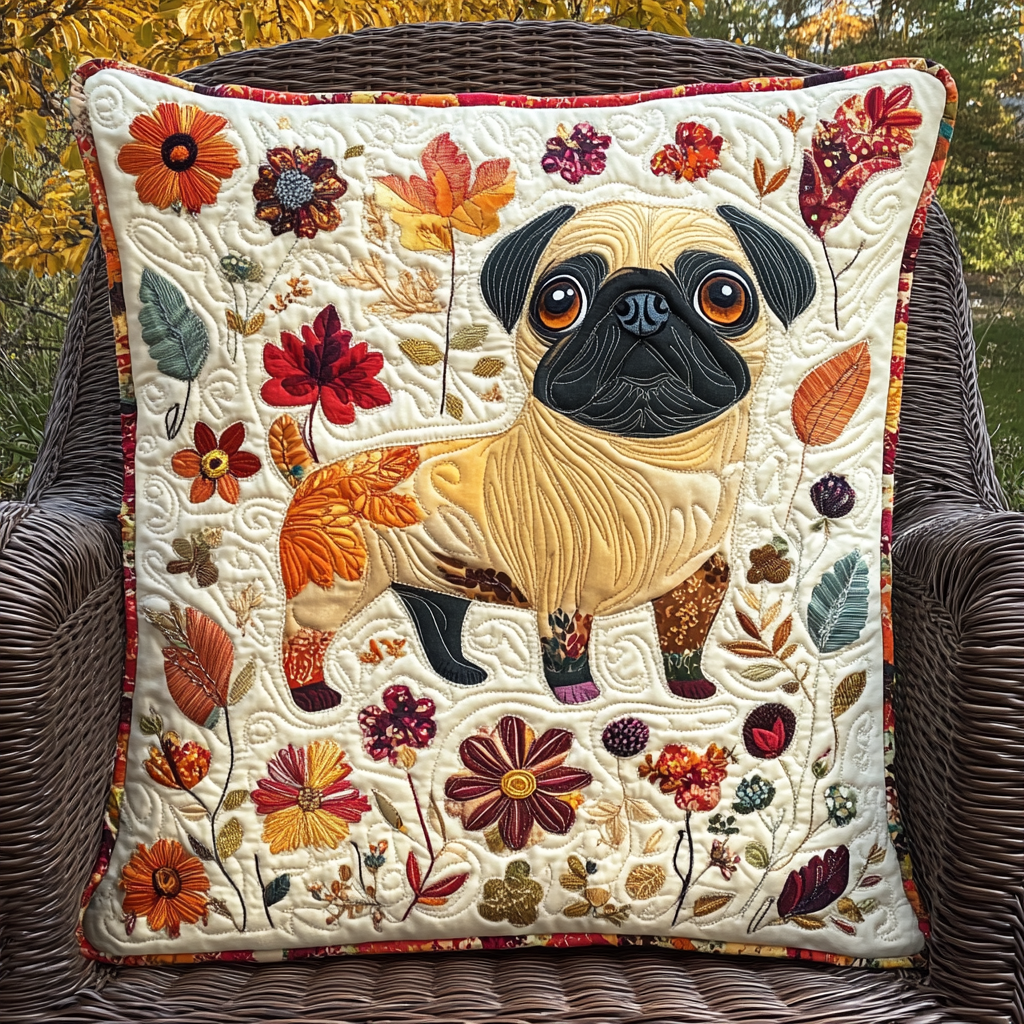 Playful Pugs Quilted Pillow Case NCU0VL373