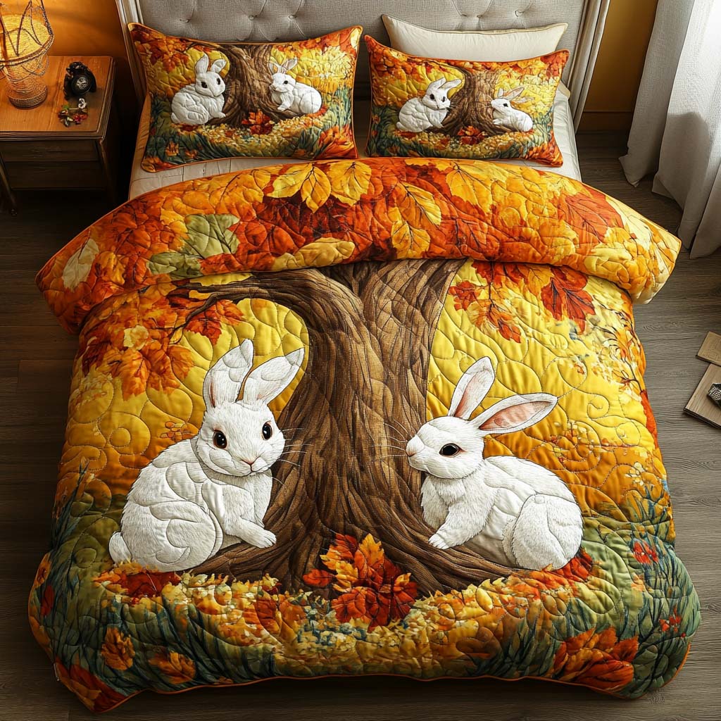 Playful Rabbits 3-Piece Quilted Bedding Set NCU0NT8654 – Vantique