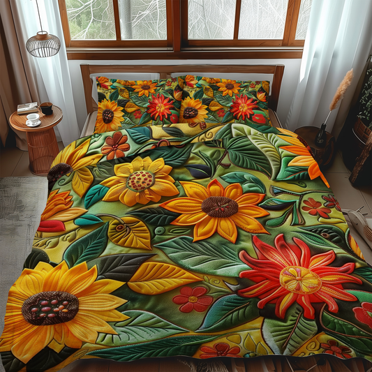 Playful Sunflowers 3-Piece Quilted Bedding Set NCU0VL328