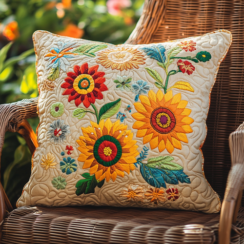 Playful Sunflowers Quilted Pillow Case NCU0VL358