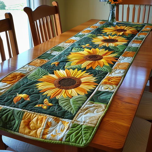 Playful Sunflowers Quilted Table Runner NCU0VL197