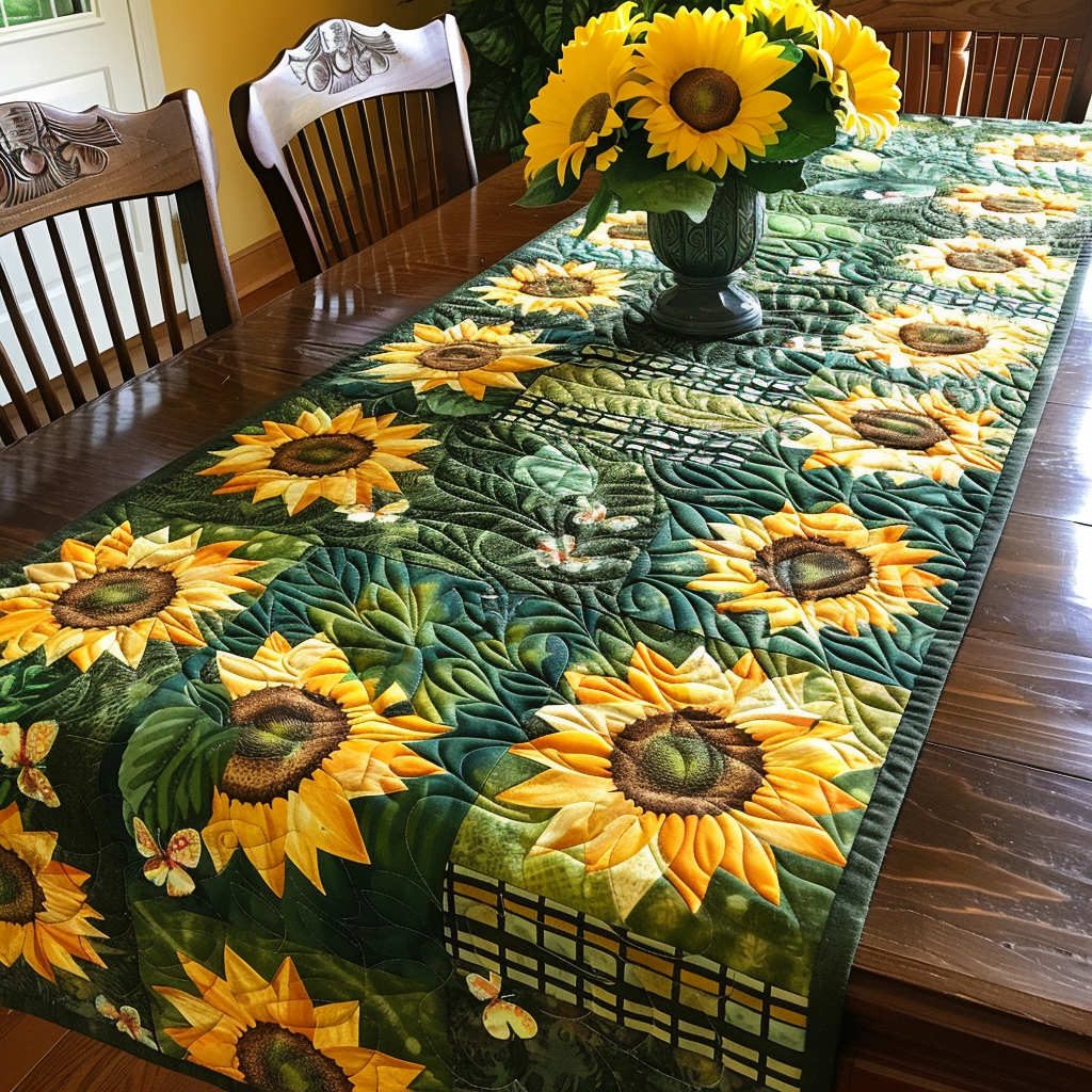 Playful Sunflowers Quilted Table Runner NCU0VL317