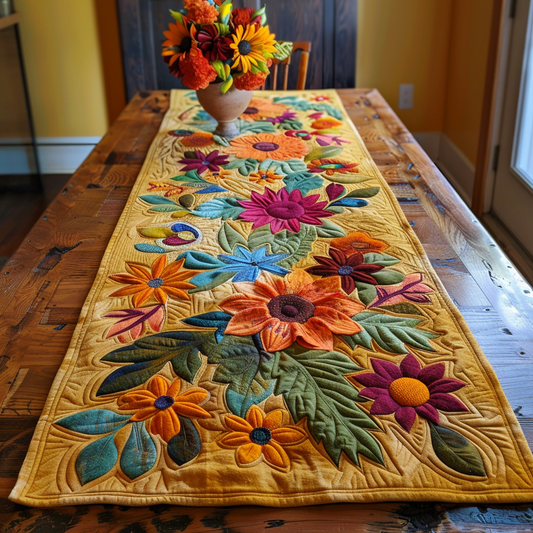 Playful Sunflowers Quilted Table Runner NCU0VL326