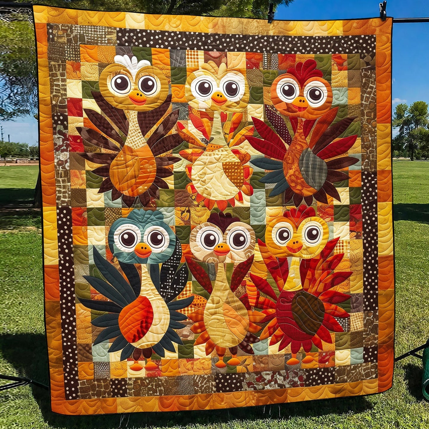 Playful Turkeys Quilted Blanket NCU0TH1088