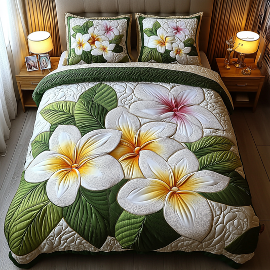 Plumeria Bloom 3-Piece Quilted Bedding Set NCU0VL1986