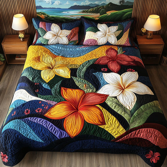Plumeria Dream 3-Piece Quilted Bedding Set NCU0PT6581