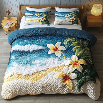 Plumeria Dreams 3-Piece Quilted Bedding Set NCU0DK5963