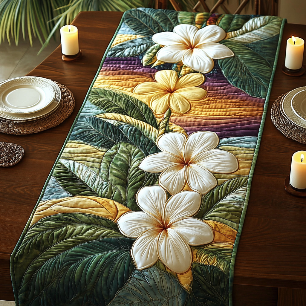 Plumeria Dreams Quilted Table Runner NCU0DV4825