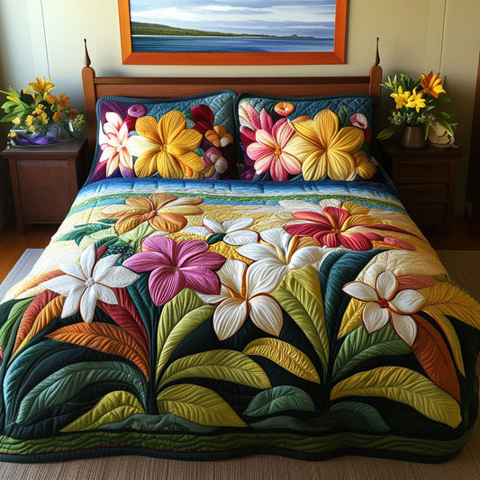 Plumeria Garden 3-Piece Quilted Bedding Set NCU0PT6582