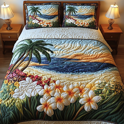Plumeria Glow 3-Piece Quilted Bedding Set NCU0DV5210
