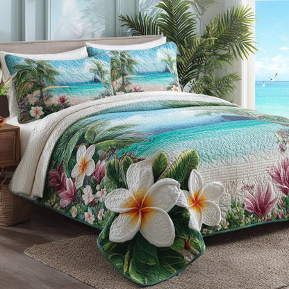 Plumeria Shore 3-Piece Quilted Bedding Set NCU0VL3474