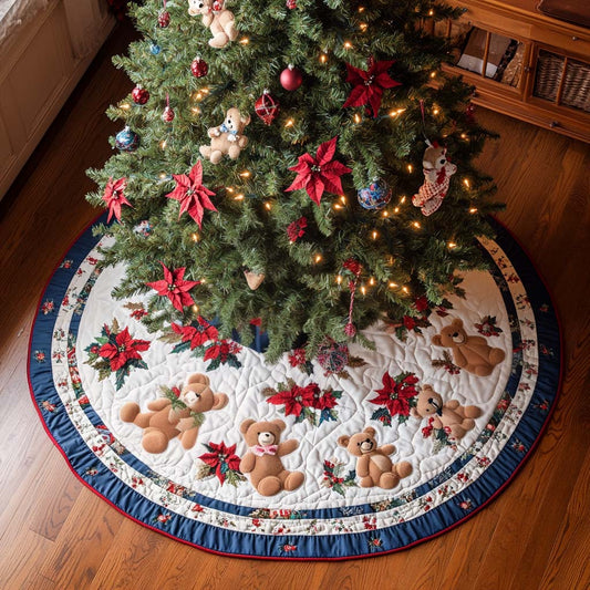 Poinsettia Bear Bliss Christmas Quilted Tree Skirt NCU0NT2268