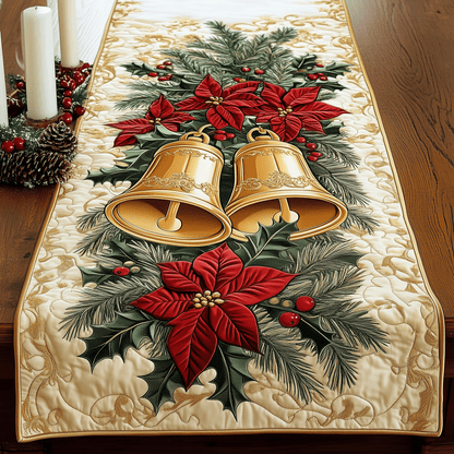 Poinsettia Bell Bliss Quilted Table Runner NCU0TH2337