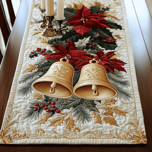 Poinsettia Bell Symphony Quilted Table Runner NCU0TH2342