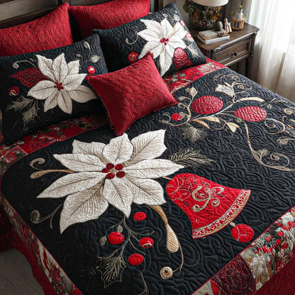 Poinsettia Bells 3-Piece Quilted Bedding Set NCU0NT9909
