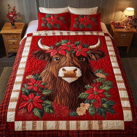 Poinsettia Bliss 3-Piece Quilted Bedding Set NCU0NT2314