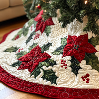 Poinsettia Bliss Christmas Quilted Tree Skirt NCU0VH330