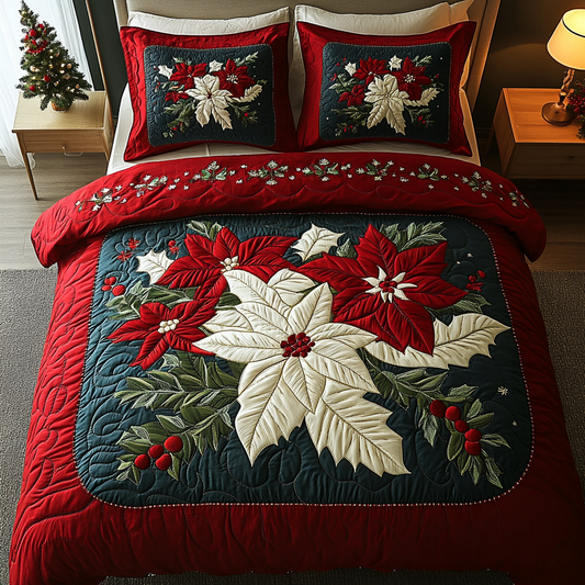 Poinsettia Bloom 3-Piece Quilted Bedding Set NCU0DK10014