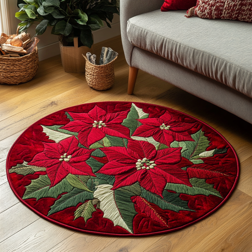 Poinsettia Bloom Quilted Round Mat NCU0DK10070