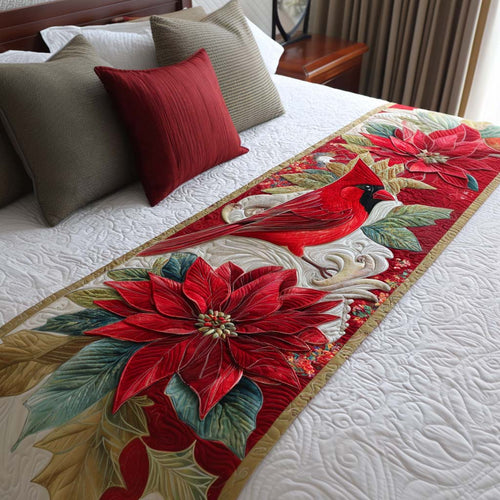 Poinsettia Cardinal Quilted Bed Runner NCU0NT9793