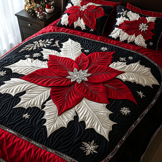 Poinsettia Charm 3-Piece Quilted Bedding Set NCU0DK10017
