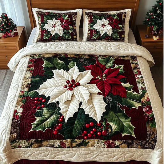 Poinsettia Charm 3-Piece Quilted Bedding Set NCU0NT9910