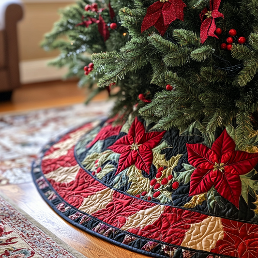 Poinsettia Charm Christmas Quilted Tree Skirt NCU0VH333