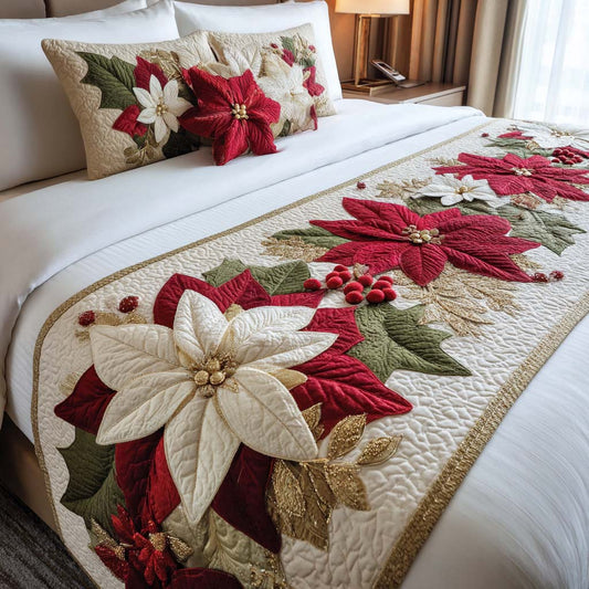 Poinsettia Christmas Bloom Quilted Bed Runner NCU0XD395