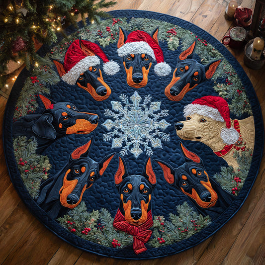 Poinsettia Doberman Cheer Quilted Round Mat NCU0HH1323