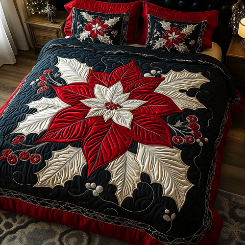 Poinsettia Dream 3-Piece Quilted Bedding Set NCU0DK10018