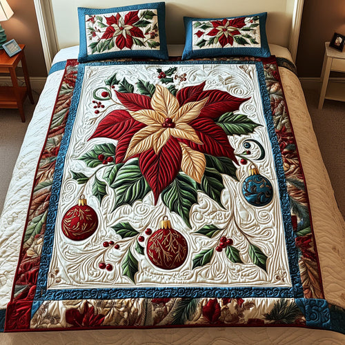 Poinsettia Dreams 3-Piece Quilted Bedding Set NCU0PT2513