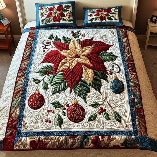 Poinsettia Dreams 3-Piece Quilted Bedding Set NCU0PT2513