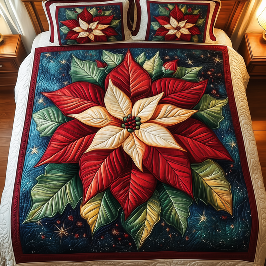 Poinsettia Dreams 3-Piece Quilted Bedding Set NCU0VH1064