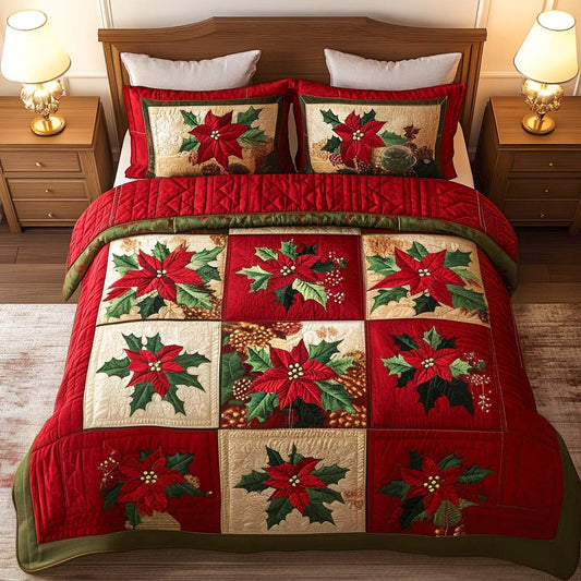 Poinsettia Elegance 3-Piece Quilted Bedding Set NCU0NT2324
