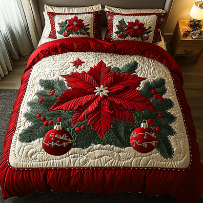 Poinsettia Glow 3-Piece Quilted Bedding Set NCU0DK10020