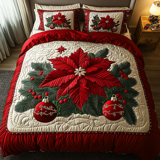 Poinsettia Glow 3-Piece Quilted Bedding Set NCU0DK10020