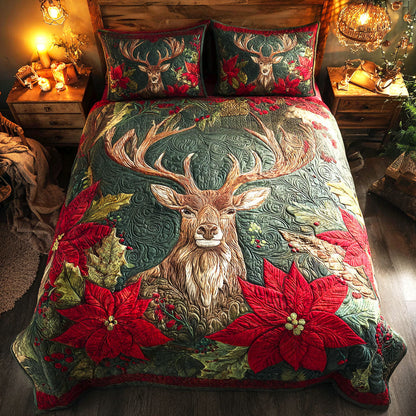 Poinsettia Glow 3-Piece Quilted Bedding Set NCU0TV1258