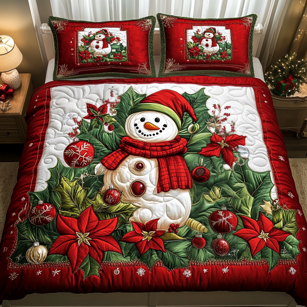 Poinsettia Glow 3-Piece Quilted Bedding Set NCU0VH912