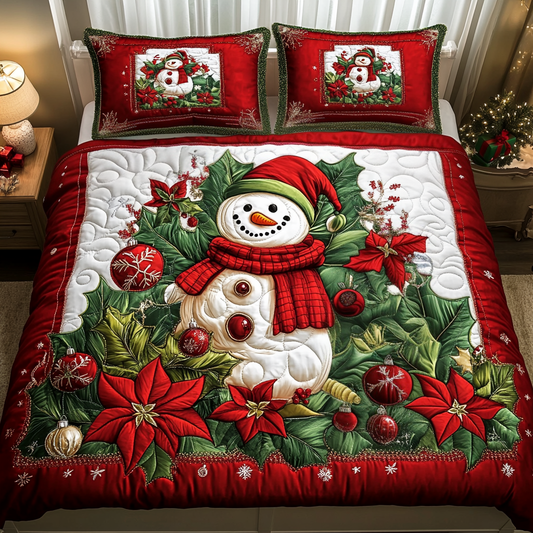 Poinsettia Glow 3-Piece Quilted Bedding Set NCU0VH912