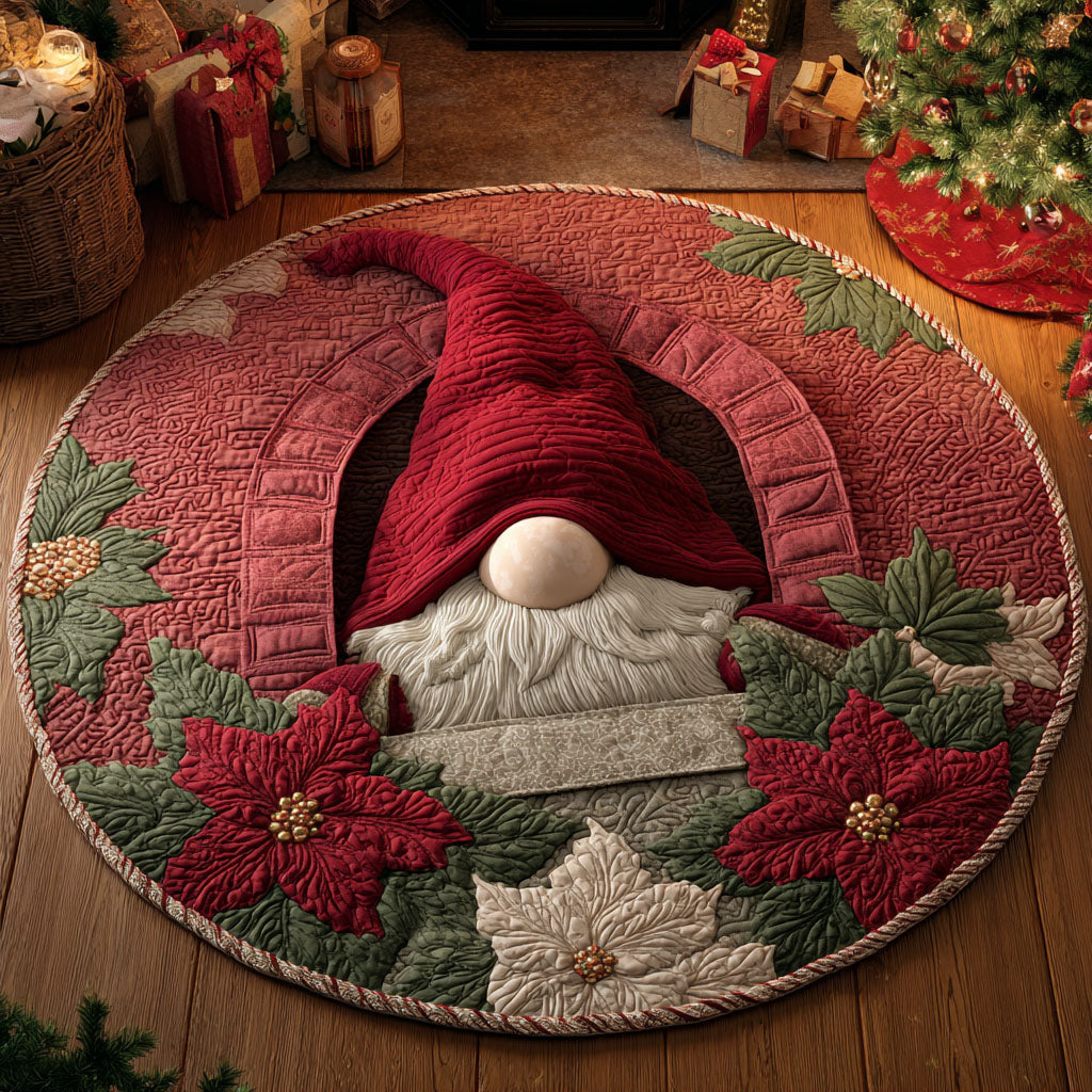 Poinsettia Gnome Quilted Round Mat NCU0TV1040