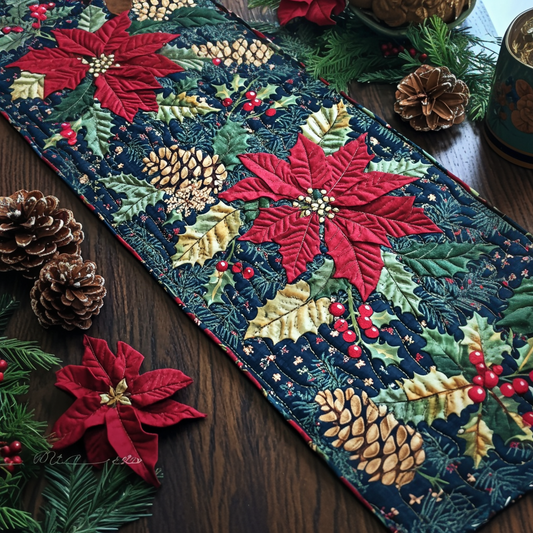 Poinsettia Holiday Elegance Quilted Table Runner NCU0TL1551
