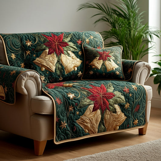 Poinsettia Holly Bells Quilted Sofa Cover NCU0HH449