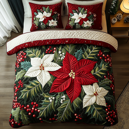 Poinsettia Joy 3-Piece Quilted Bedding Set NCU0DK10015